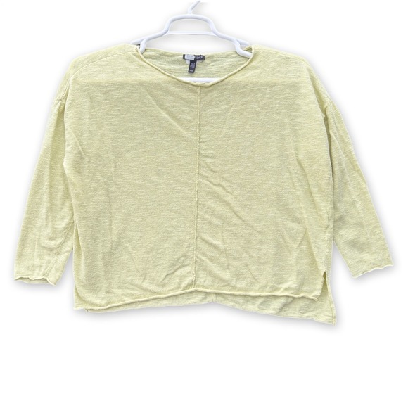 Eileen Fisher Sweaters - Eileen Fisher Sweater Womens Medium Yellow‎ Slub Knit Boxy Boat Neck 3/4 Sleeve